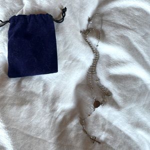 Rosary bead necklace costume jewelry gold and silver with cross